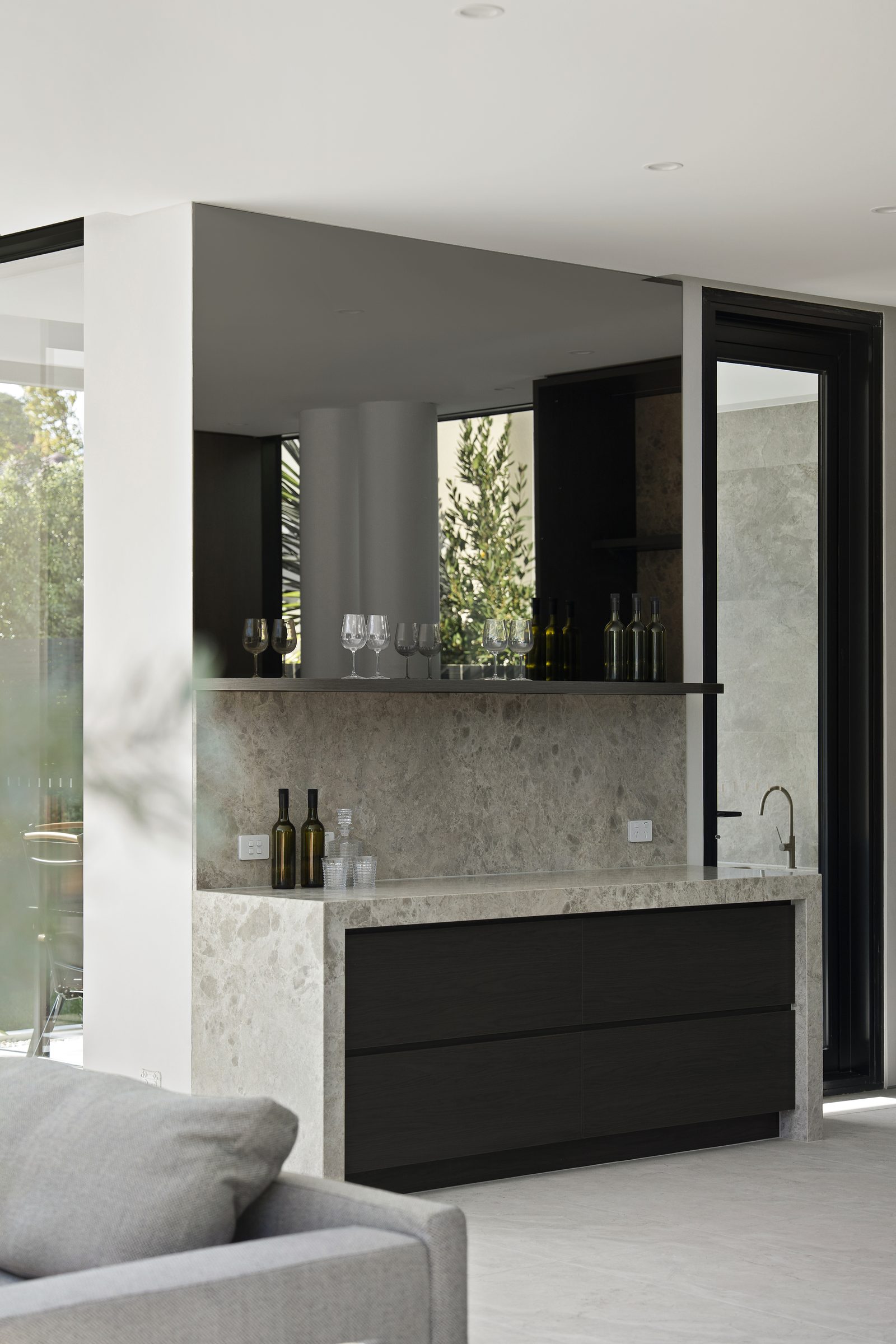Architectural real estate interior photo retouched by PSVN showing clean vertical lines and natural shadow grading
