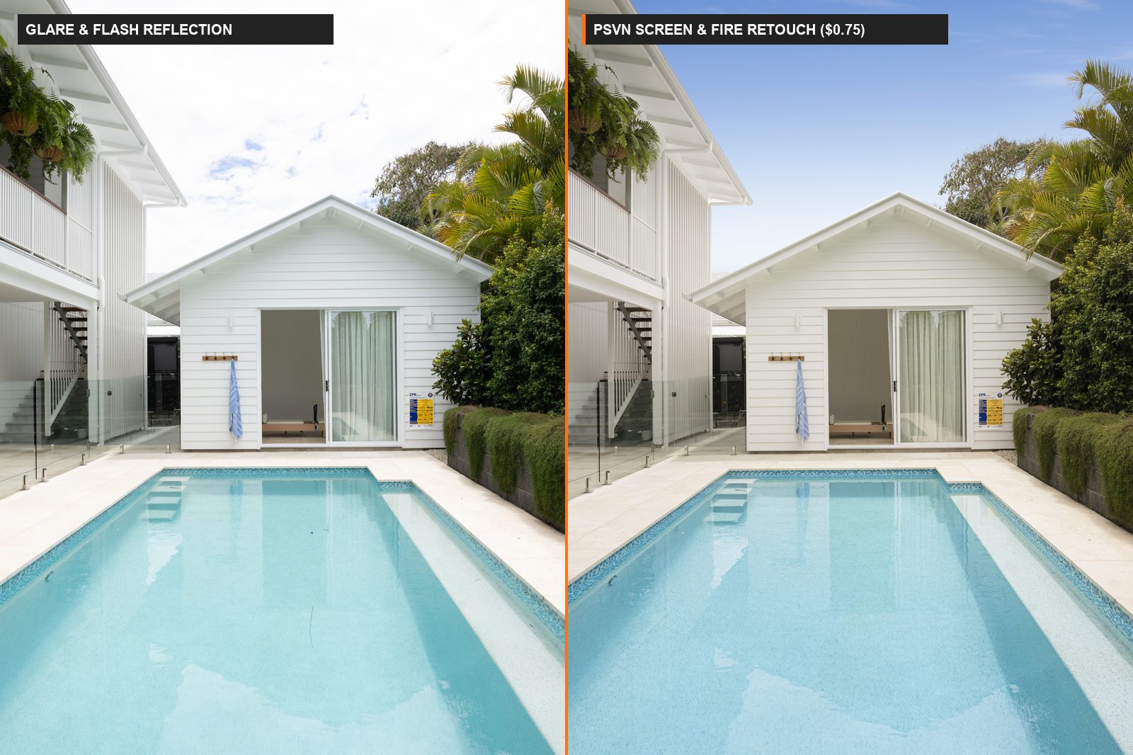 Before and after TV screen replacement and mirror reflection removal in real estate photo editing by PSVN ($0.60-$0.85)